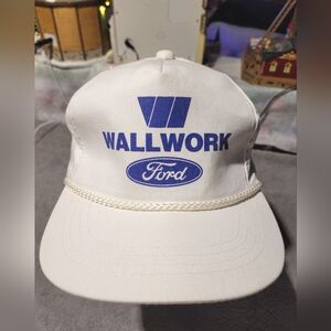 Vintage Wallwork Ford Cap Hat Snapback White Fargo ND